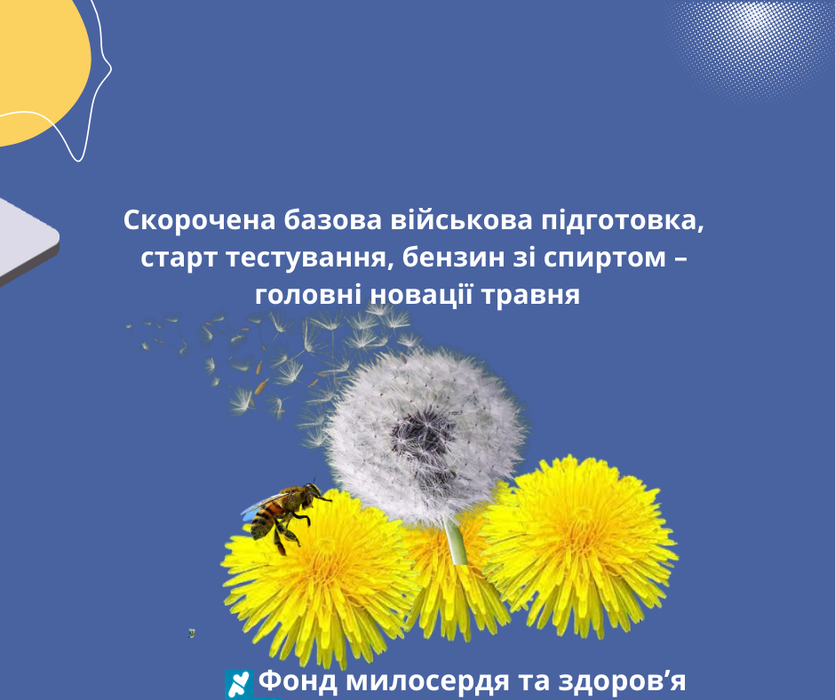 Скорочена базова військова підготовка, старт тестування, бензин зі спиртом – головні новації травня