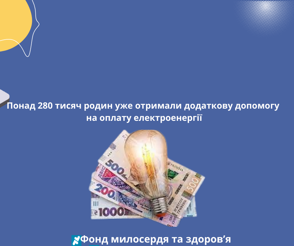 Понад 280 тисяч родин уже отримали додаткову допомогу на оплату електроенергії