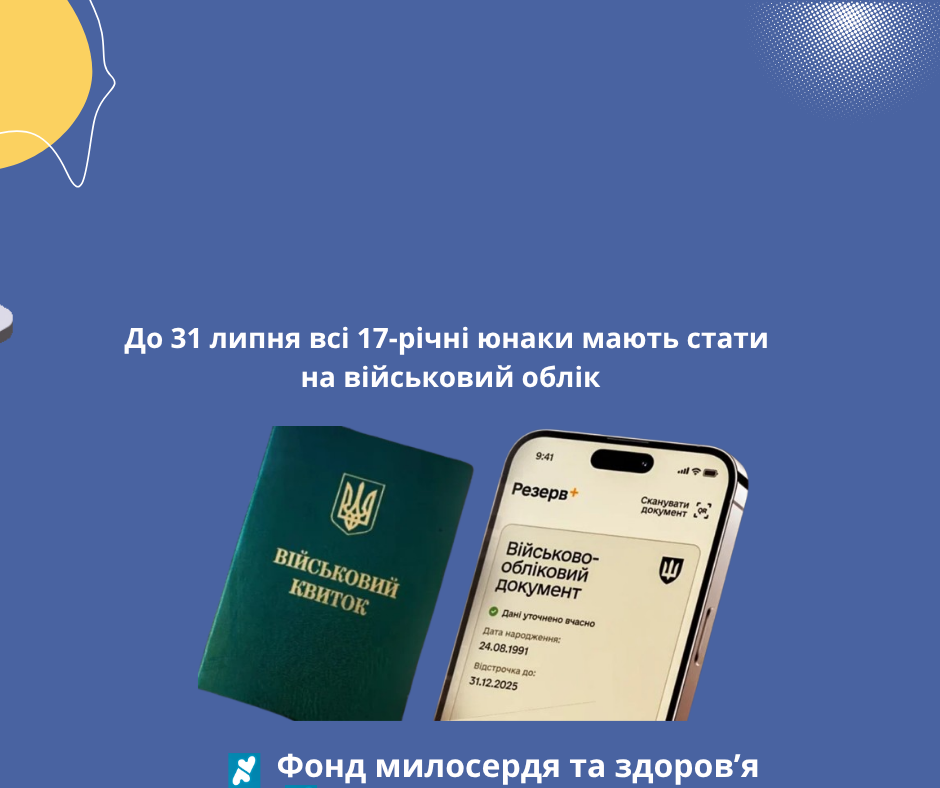 До 31 липня всі 17-річні юнаки мають стати на військовий облік